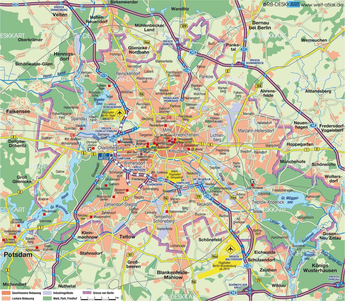 Mapa Berlin - Berlin mapa miasta (Niemcy)