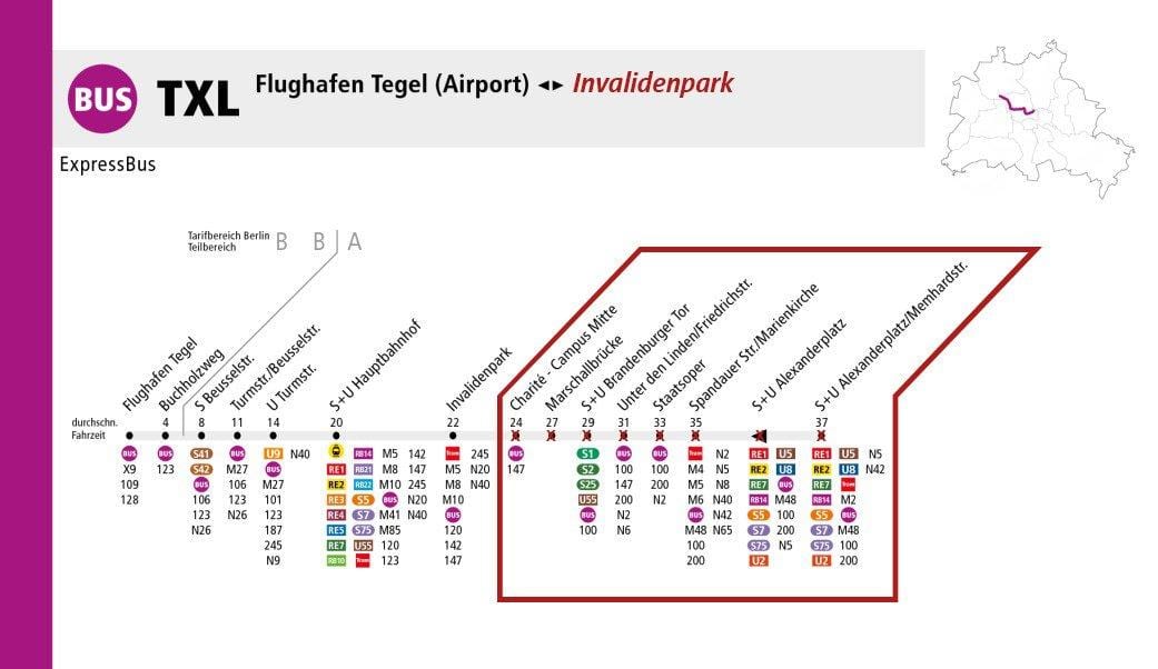 Berlin txl na mapa linii autobusowych